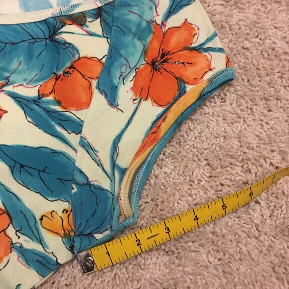 Cactus Faux Wrap Hawaiian Orange Hibiscus Tropical Sequin & Cotton Top - Picture 15 of 15